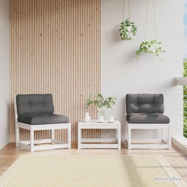 Canaps de jardin avec coussins 2pcs blanc bois de pin massif