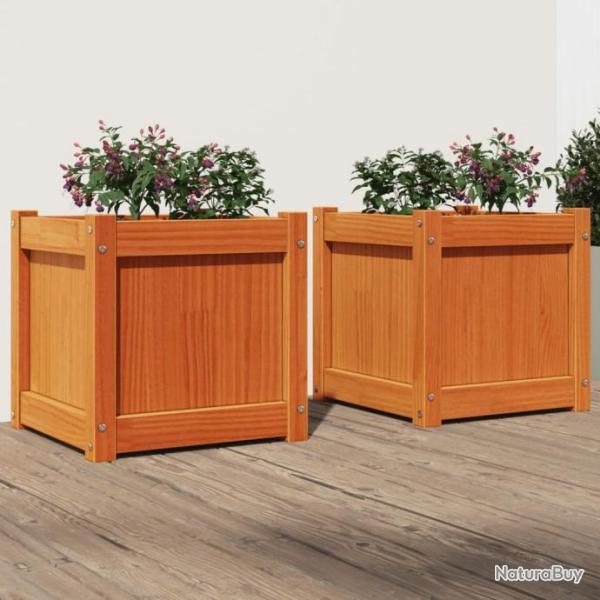 Jardinires 2 pcs cire marron bois de pin massif