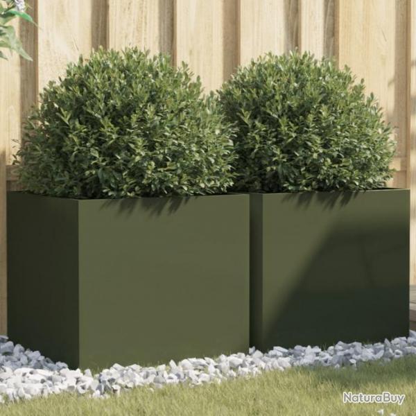 Jardinires 2 pcs vert olive 49x47x46 cm acier lamin  froid