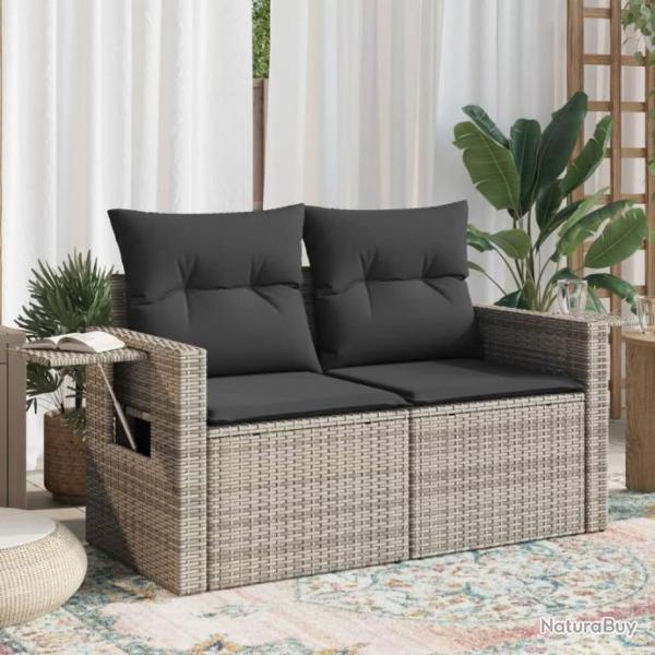 Canap de jardin 2 places avec coussins gris rsine tresse