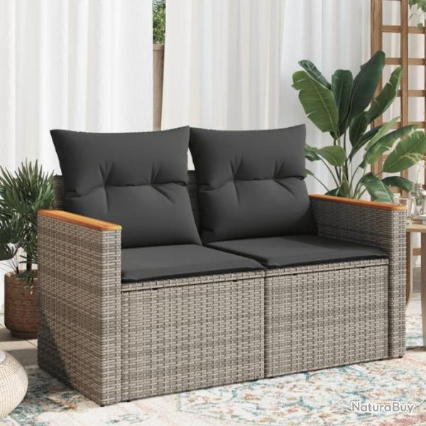 Canap de jardin 2 places avec coussins gris rsine tresse