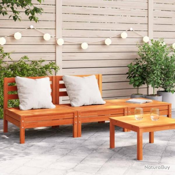 Canap de jardin 3 places cire marron bois de pin massif