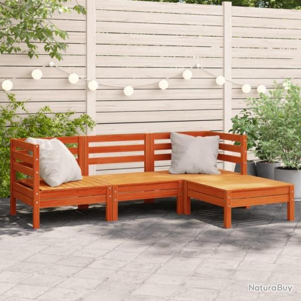 Canap de jardin 3 places repose-pied cire marron bois massif