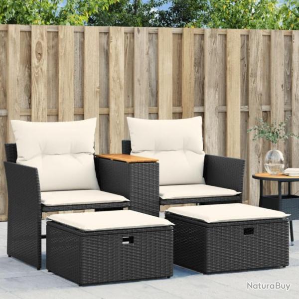 Canap de jardin 2 places avec tabourets noir rsine tresse