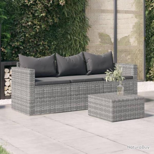 Canap de jardin 3 places avec coussins Gris Rsine tresse