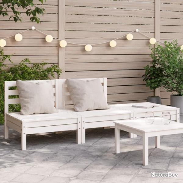 Canap de jardin 3 places blanc bois de pin massif