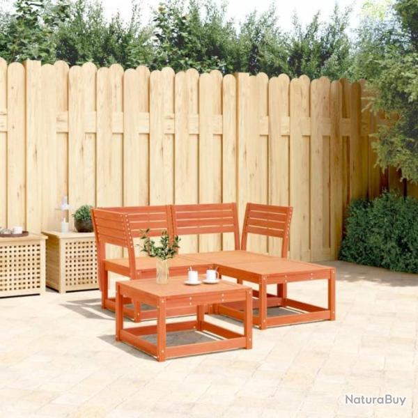 Salon de jardin 3 pcs cire marron bois de pin massif