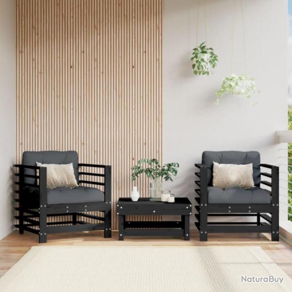 Chaises de jardin 2 pcs noir bois massif de pin