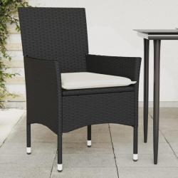 Chaises de jardin avec coussins 2 pcs noir résine tressée