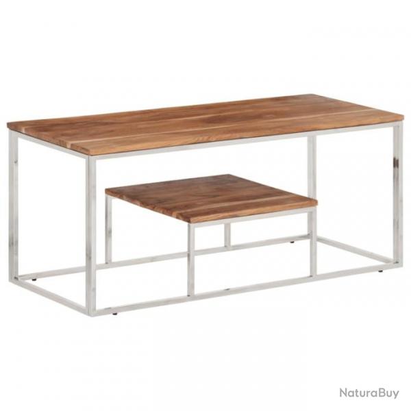 Table basse argent acier inoxydable et bois massif d'acacia