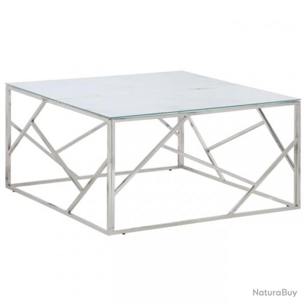 Table basse argent acier inoxydable et verre tremp