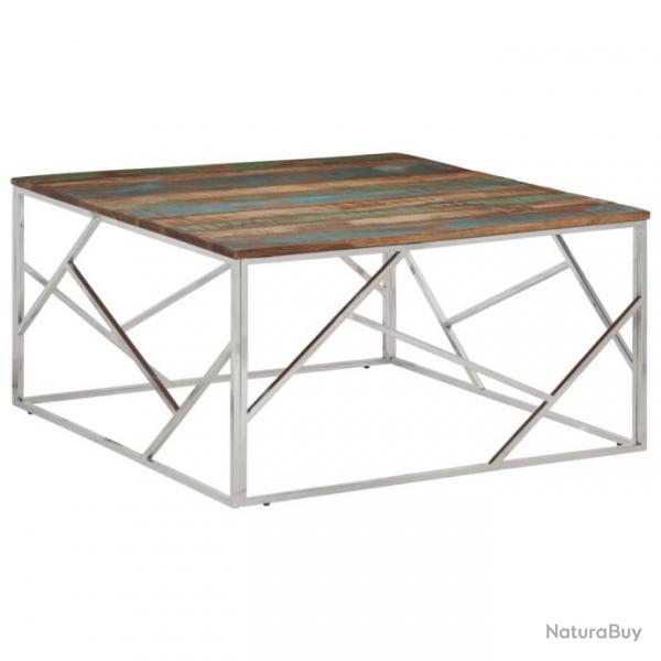 Table basse argent acier inoxydable/bois massif rcupration