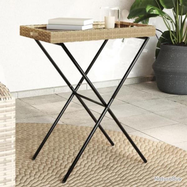 Table  plateau pliable beige 65x40x75 cm rsine tresse