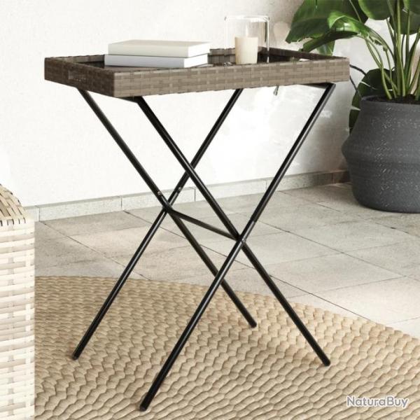 Table  plateau pliable gris 65x40x75 cm rsine tresse