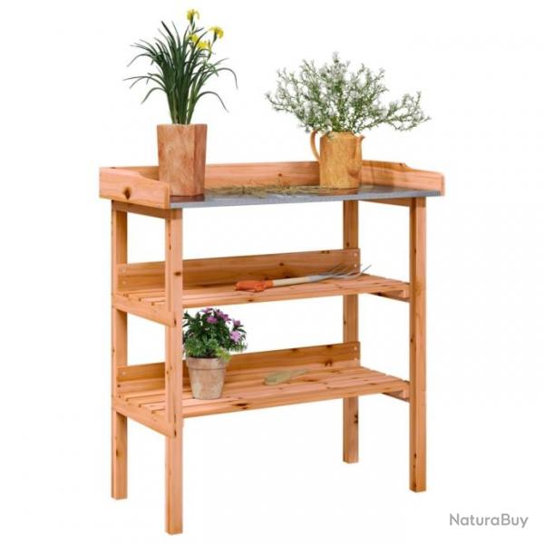 Table  plantes avec tagres marron 78x38x82,5cm bois de sapin