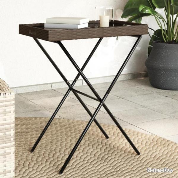 Table  plateau pliable marron 65x40x75 cm rsine tresse