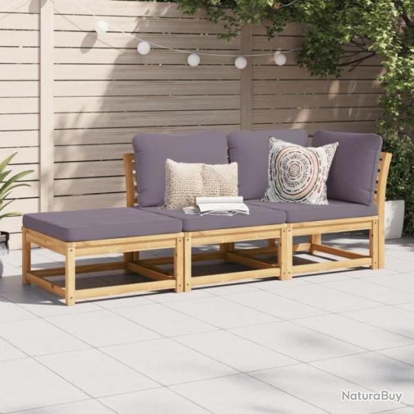 Salon de jardin 3 pcs avec coussins bois massif d'acacia