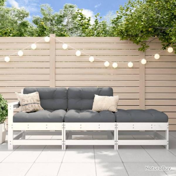 Salon de jardin 3 pcs blanc bois massif de pin