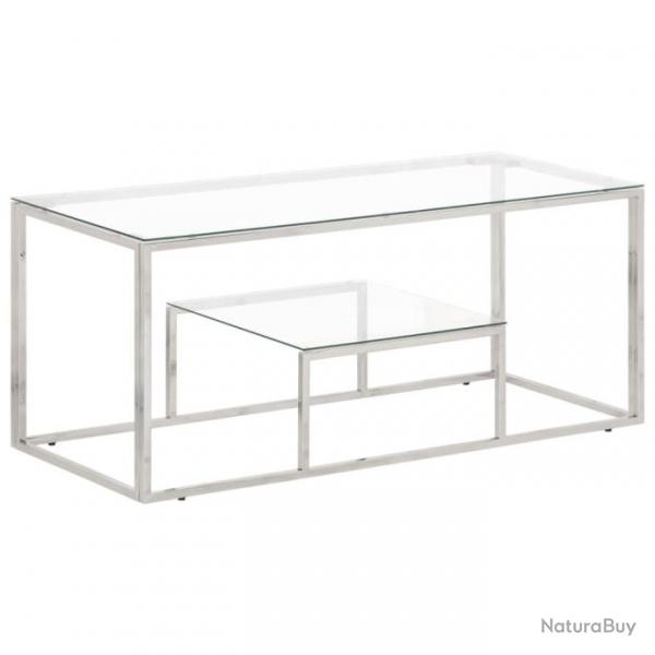 Table basse argent acier inoxydable et verre tremp