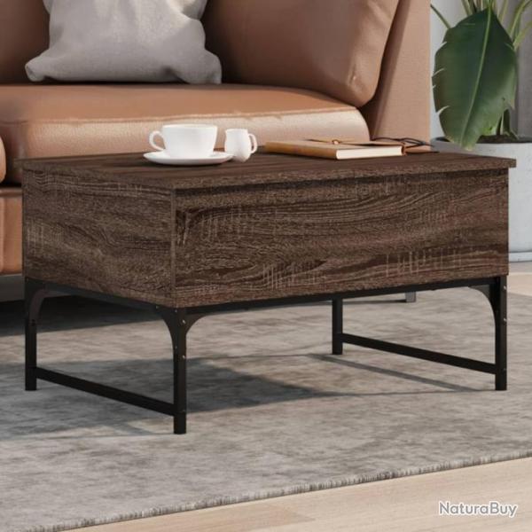 Table basse chne marron 70x50x40 cm bois d'ingnierie et mtal