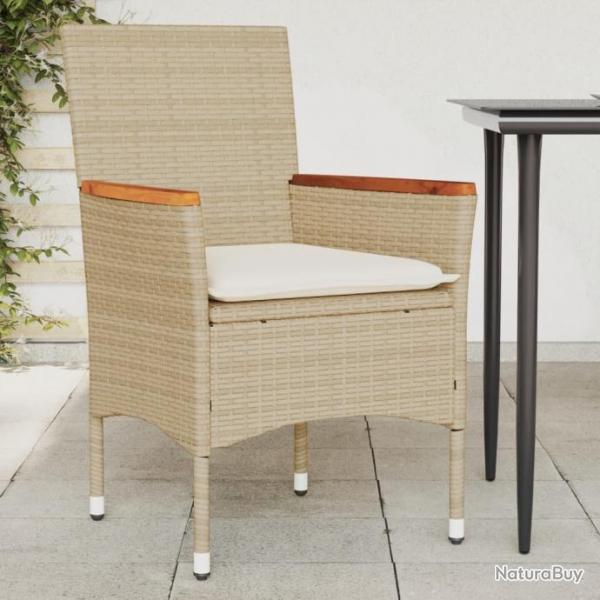 Chaises de jardin avec coussins lot de 2 beige rsine tresse