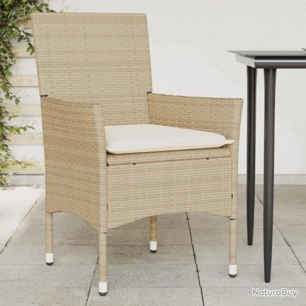 Chaises de jardin avec coussins lot de 2 beige rsine tresse