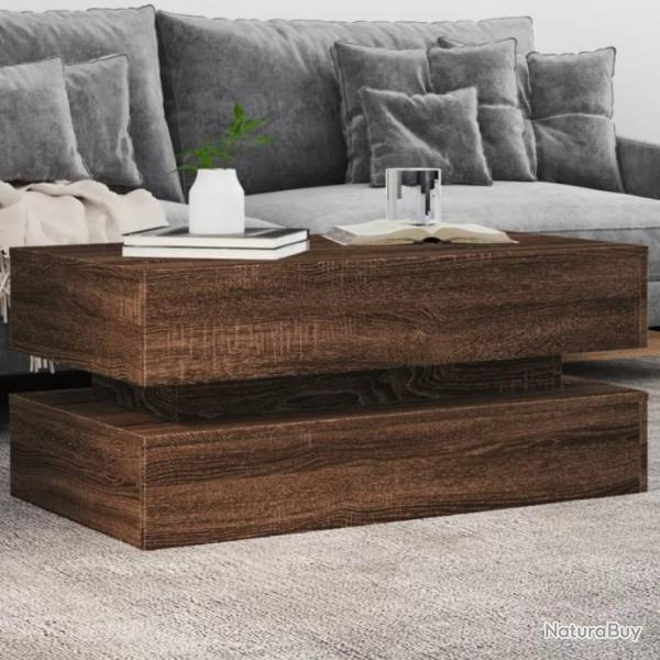 Table basse avec lumires LED chne marron 90x50x40 cm