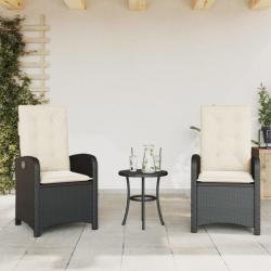 Chaises inclinables de jardin lot de 2 et coussins noir rotin