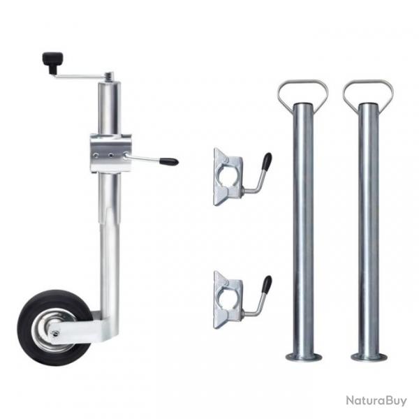 Roue jockey 60 mm avec 2 tubes de support et 3 pinces fendues