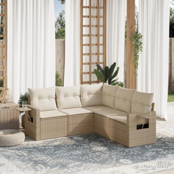 Salon de jardin avec coussins 5 pcs beige rsine tresse