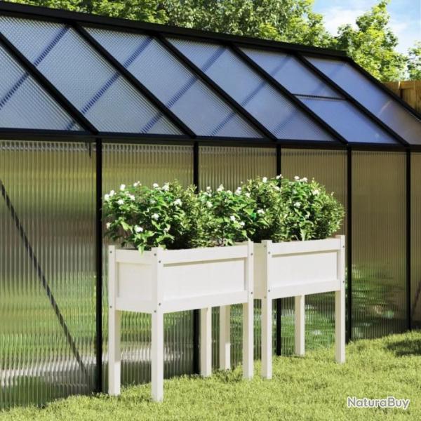 Jardinires 2 pcs avec pieds blanc bois de pin massif