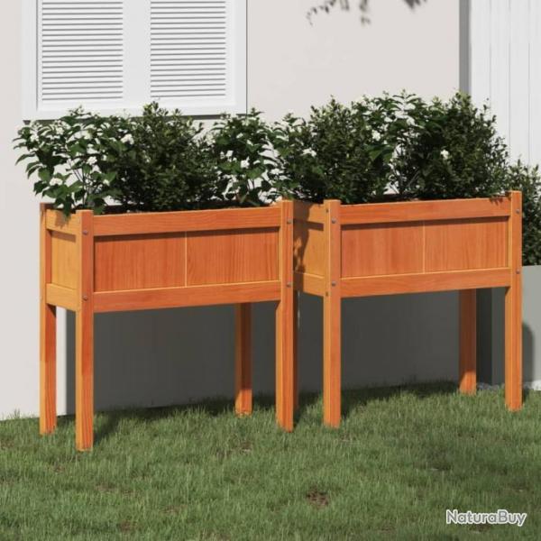 Jardinires 2 pcs avec pieds cire marron bois de pin massif