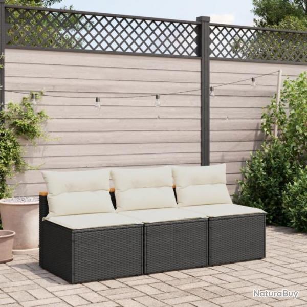 Canaps de jardin sans accoudoirs avec coussins 2 pcs noir