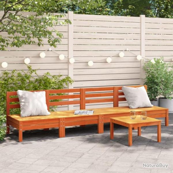 Canaps de jardin sans accoudoirs 4 pcs cire marron bois massif