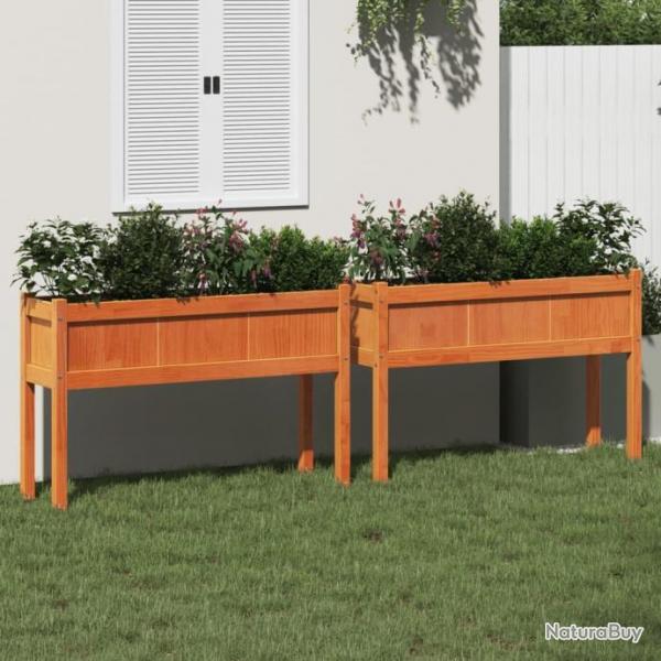 Jardinires 2 pcs avec pieds cire marron bois de pin massif