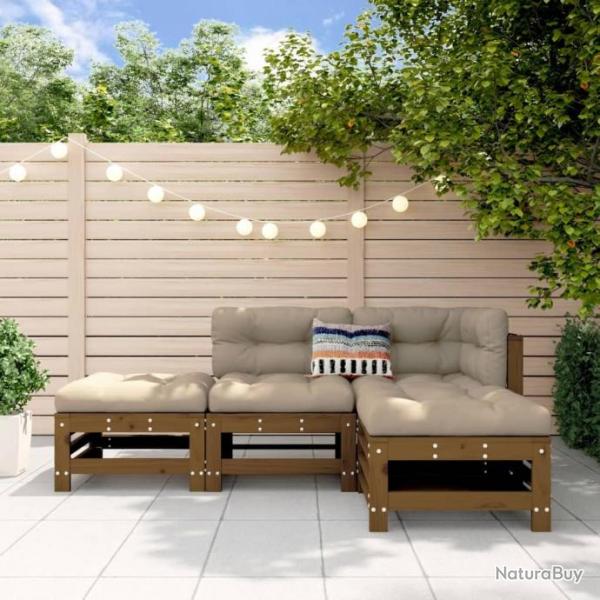 Salon de jardin 4 pcs marron miel bois de pin massif