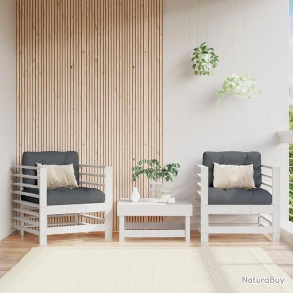 Chaises de jardin 2 pcs blanc bois massif de pin