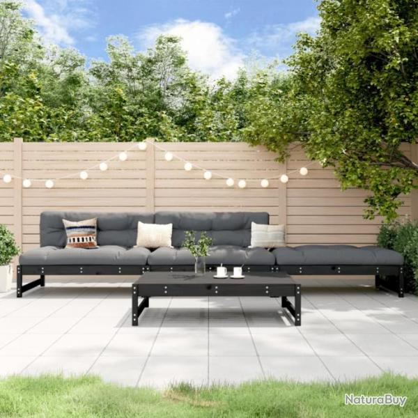 Salon de jardin 4 pcs noir bois massif de pin