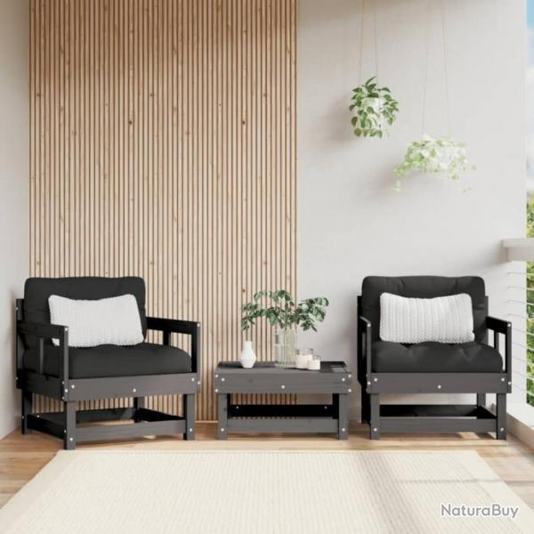 Chaises de jardin 2 pcs gris bois massif de pin