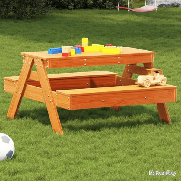 Table de pique-nique pour enfants cire marron bois massif pin