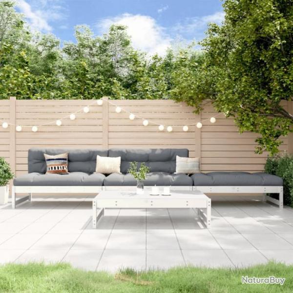 Salon de jardin 4 pcs blanc bois de pin massif