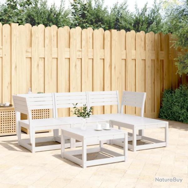 Salon de jardin 4 pcs blanc bois de pin massif