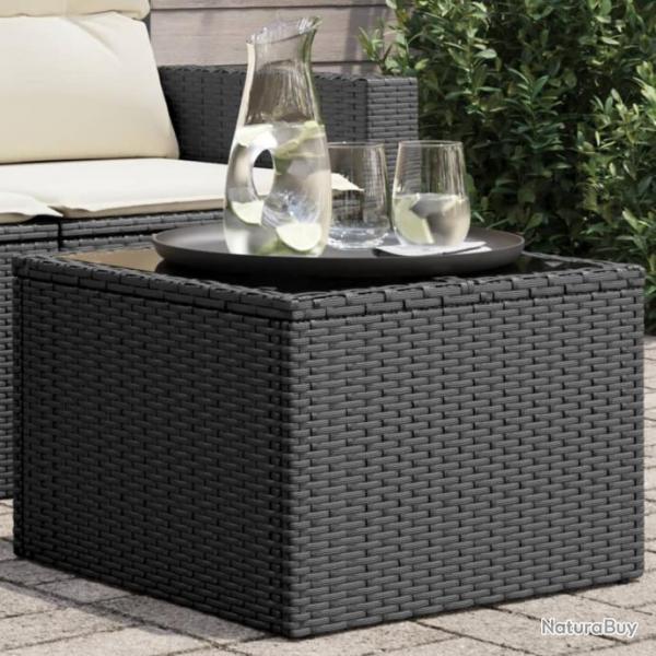 Table de jardin dessus en verre noir 55x55x37 cm rsine tresse