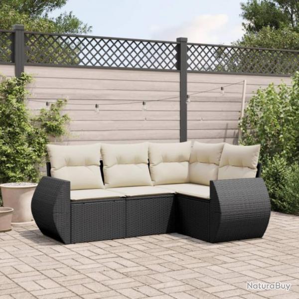 Salon de jardin 4 pcs avec coussins noir rsine tresse