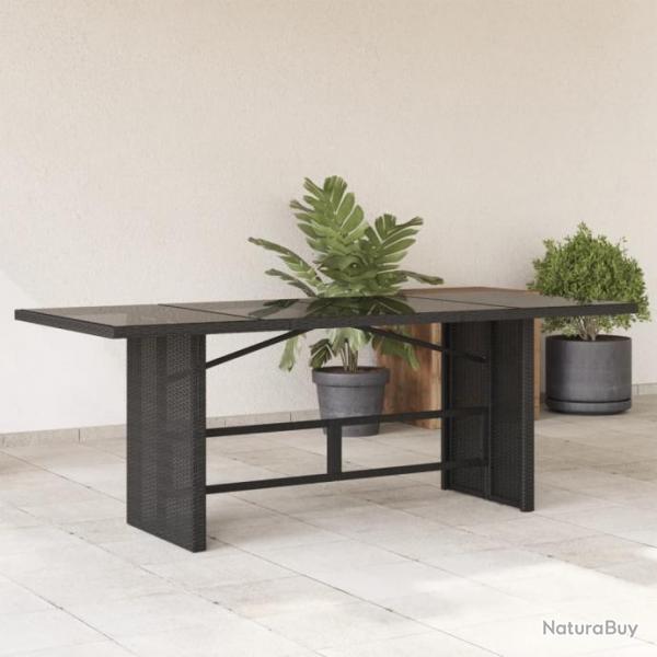 Table de jardin dessus en verre noir 190x80x74cm rsine tresse