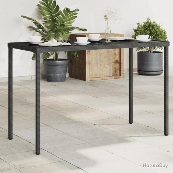 Table de jardin dessus en verre noir 115x54x74cm rsine tresse