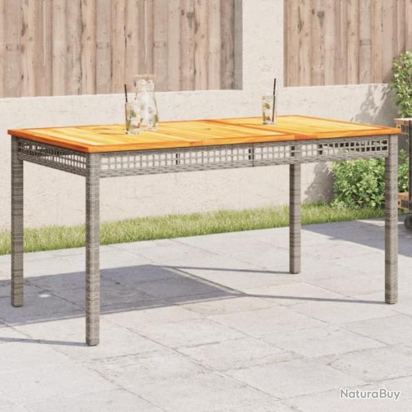 Table de jardin gris 140x80x75 cm rsine tresse et bois acacia