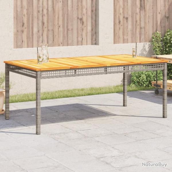 Table de jardin gris 180x90x75 cm rsine tresse et bois acacia