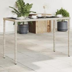 Table de jardin dessus en verre gris clair 115x54x74 cm rotin