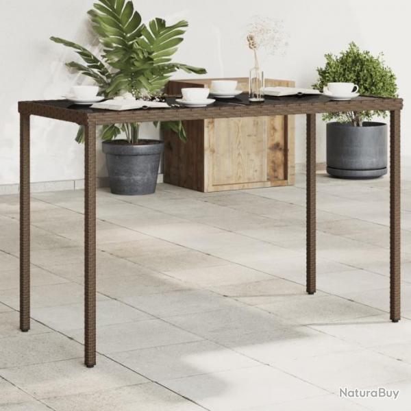 Table de jardin dessus en verre marron 115x54x74 cm poly rotin